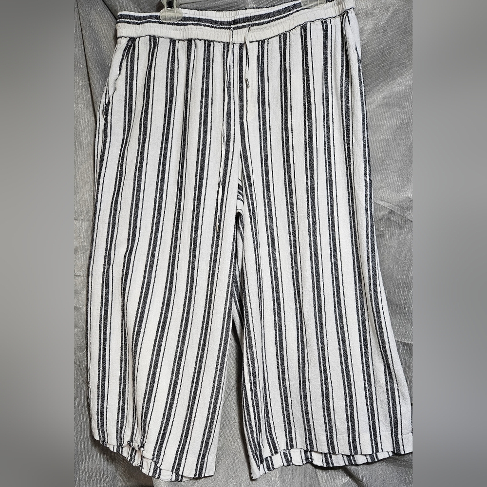 Womens Linen Blend Capri Pants 34" W × 22" L Wide Leg -pull On (Mb4)